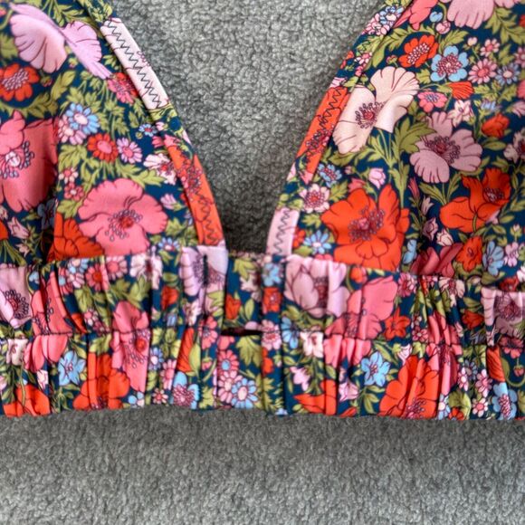 J Crew Tie-shoulder Ruched Bikini Top Size XXL Liberty Fabric Meadow Song BF087 - Picture 3 of 8